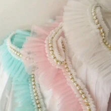 1yard Ruffled Faux Pearl Decorated Satin Ribbon Collar - Multicolor - View 4