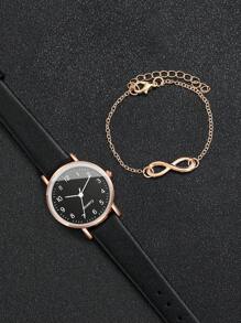 2 件/套女士时尚优雅石英表带数字表盘和手链 - 黑色 - 查看 4