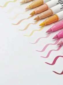 24 Pcs Morandi Acrylic Paint Pens Soft Brush Tip, Pastel Calligraphy Markers For Lettering, Card Making, Rocks Painting, Wood, Fabric, Canvas, Ceramic, Glass, DIY Art Crafting, Kids & School Supplies - Multicolor - View 9