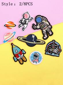 14pcs Astronaut & Planet Polyester Embroidered Patches, Multiseason Apparel & Accessory DIY Summer, School