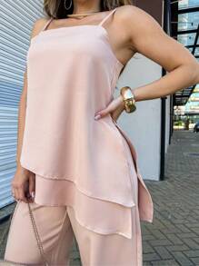 EMILI LULU RUN2 Women's Set Fernanda Asymmetrical Blouse And White Wide Leg Pants - 米色 - 查看 3