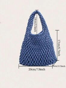 BAILEE 一套涤纶钩编网眼底多色纯色针织手提包，绗缝轻便便携大容量可爱时尚沙滩包，夏季沙滩必备，沙滩配件，沙滩装备和夏季必备单品，最新度假包，钩编，卡哇伊 - 藍色 - 查看 8