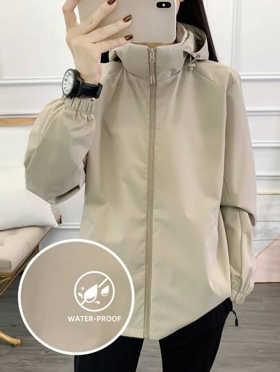 1pc Women's Versatile Solid Color Outdoor Sports Windbreaker Jacket, For Hiking, Trekking, Spring/Fall