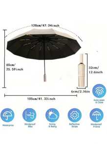 24-Bone Automatic Umbrella, Wind-Resistant, Men's Essential Business Accessory, Dual-Purpose Anti-UV Canopy For Sun And Rain Protection For School, Office, Household, Travel, Back To School Supplies Summer Cooling,Beach,Travel