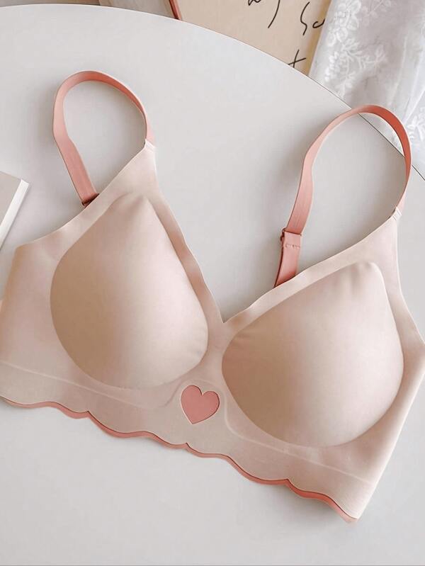 QXCQ Sujetador sin costuras con patrón de corazón para mujer, sin aros, anti-caída, cómodo para deportes y uso diario, lencería