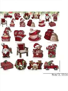 12pcs/24pcs/36pcs Christmas Hand-Crafted Wooden Ornaments With Designs Of Santa, Teddy Bear, Reindeer, Gift Box, Red Truck And Christmas Tree. Ideal For Hanging On Doors, Shelves, Fireplaces, Christmas Trees, Windows Or Anywhere To Create A Festive Atmosphere For Homes, Offices And Parties. A Thoughtful Gift For Family, Friends, Teachers And Children. - Multicolor - View 2