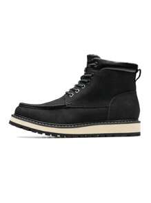 Men's Moc Toe Boot Fashion Comfort Casual Wedge Boots Fluff Lining - Black - View 4