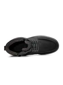Men's Moc Toe Boot Fashion Comfort Casual Wedge Boots Fluff Lining - Black - View 7