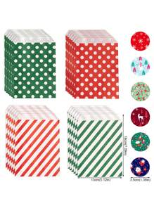 24 unidades, 12 unidades de sacolas de papel para presente + 12 unidades de adesivos Sacolas de papel kraft para presente de Natal com adesivos - Design de listras vermelhas e verdes, Sacolas para doces e biscoitos para lembrancinhas de festa de Natal, Suprimentos para embrulho de presentes de Natal, Itens essenciais para pequenas empresas, Solução de embalagem acessível e conveniente (padrão aleatório) Decorações de Natal Pijamas de Natal Presentes de Natal Decoração de Natal