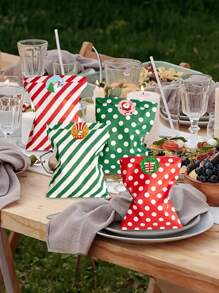 24 unidades, 12 unidades de sacolas de papel para presente + 12 unidades de adesivos Sacolas de papel kraft para presente de Natal com adesivos - Design de listras vermelhas e verdes, Sacolas para doces e biscoitos para lembrancinhas de festa de Natal, Suprimentos para embrulho de presentes de Natal, Itens essenciais para pequenas empresas, Solução de embalagem acessível e conveniente (padrão aleatório) Decorações de Natal Pijamas de Natal Presentes de Natal Decoração de Natal