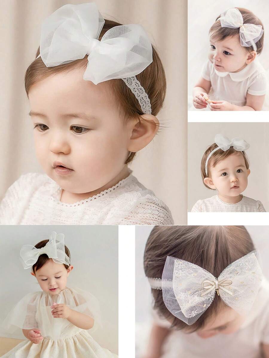 Baby Girl Lace Bow Headband With Elastic, Lovely Bowknot Hairband, Birthday Gift Love Valentine - White - View 1