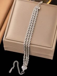 时尚简约扭绳链男士不锈钢项链防锈不褪色圣诞节新年情人节礼物 - 銀色 - 查看 1