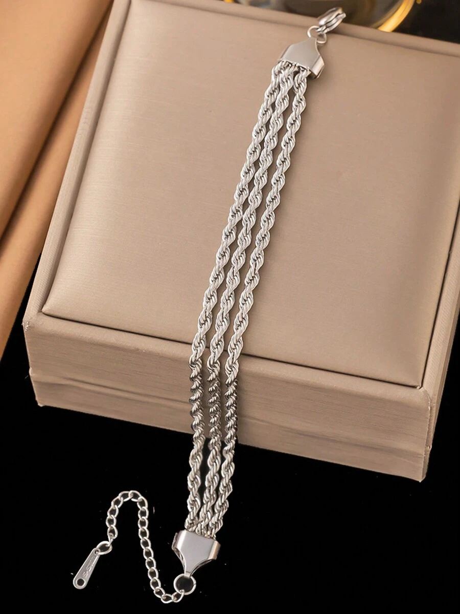 Cadena de acero inoxidable con sencillo nudo de cuerda de moda para hombres, resistente a la oxidación y sin decoloración, regalo ideal para Navidad, Año Nuevo y Día de San Valentín - Plateado - Ver 1