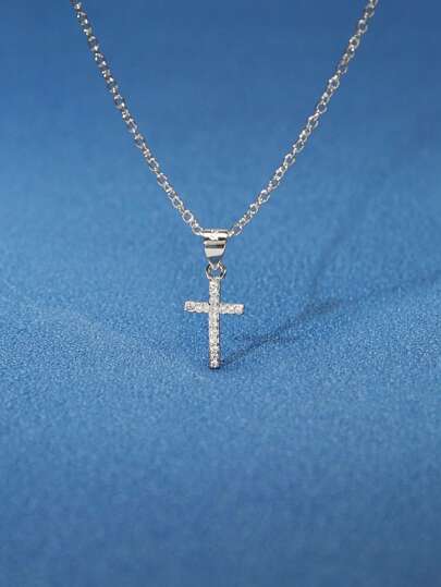 925 Sterling Silver Classic Mini Cross Necklaces For Women Men Unisex Exquisite Cubic Zirconia 14K Golden Plated Pendants Christ Fine Jewelry For Daily Easter Gifts