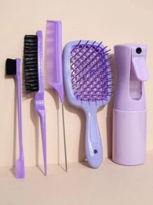 5件套美发造型梳套装：卷发梳、顺发梳、尖尾梳、蓬松梳、定型梳，配200毫升可填充式喷雾瓶，适用于美发造型、清洁、喷雾、宠物护理和皮肤护理。 - 彩色 - 查看 11