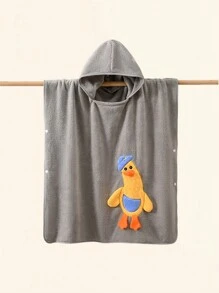 1pc Infant/Toddler Hooded Coral Fleece Bath Towel With Cute 3D Goose Cartoon Decor, All Season