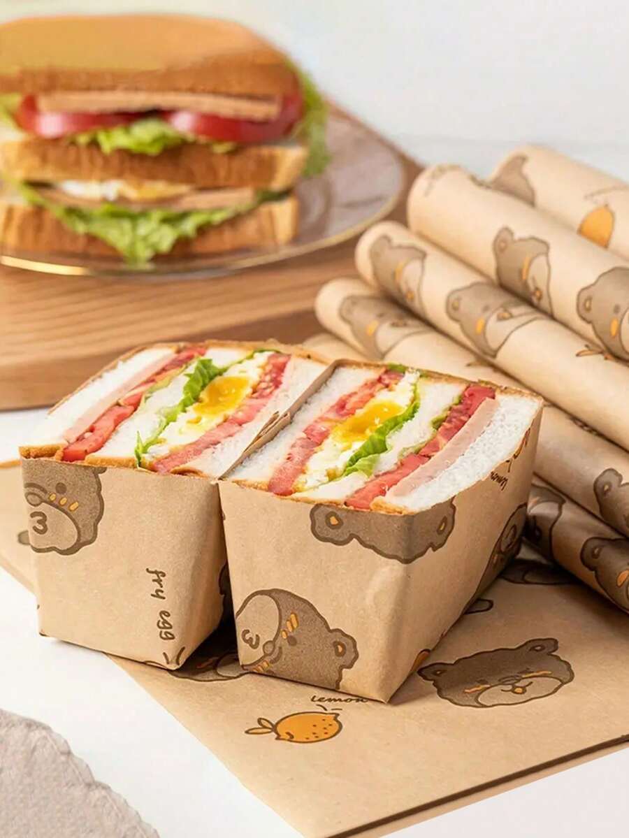 50 张防油食品包装纸,早餐三明治包装 - 彩色 - 查看 1