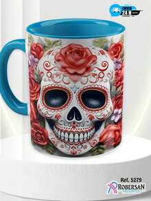 Canecas de Porcelana Personalizadas Caveira Diferentes de Halloween 3D de Café 5279 - Azul - Visão 2
