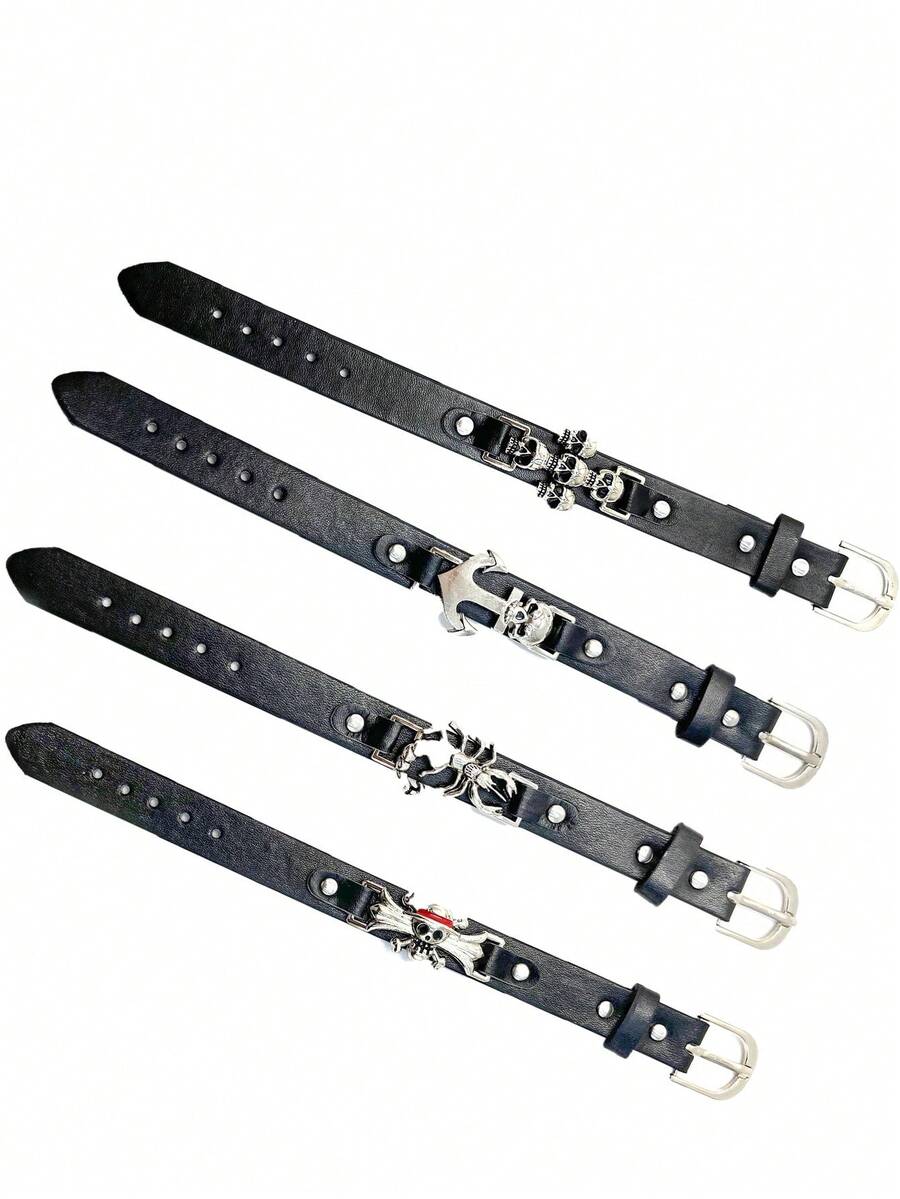 1入款男士皮革萬聖節骷髏裝飾手鍊,暗黑復古朋克風格手帶