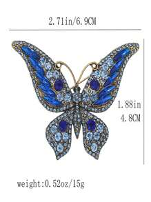 1pc Retro Personalized Full Rhinestone Blue Butterfly Brooch Alloy Crystal Animal Insect Brooch Pin Dress Accessories Pin For Clothes Bag Charm School