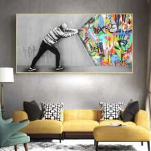 1 Pieza Impresión en lienzo de arte callejero con graffiti, decoración de pared con amor, póster de arte para sala de estar en el hogar, sin marco, cortina, arte de pared