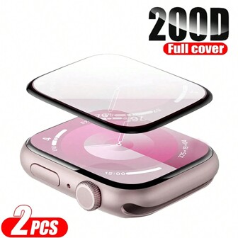 2 piezas de película protectora suave de borde negro de alta definición para Apple Watch, compatible con Apple Watch Ultra 2 49mm, 45mm, 44mm, 42mm, 41mm, 40mm, 38mm, Apple Watch 9, 8, 7, SE, 6, 5, 4, 3 Series, resistente a arañazos, regalo para cumpleaños, familia, amigos, protector de pantalla de reloj, cubierta de reloj, accesorios de reloj a prueba de agua, a prueba de golpes, antihuellas dactilares, cobertura completa