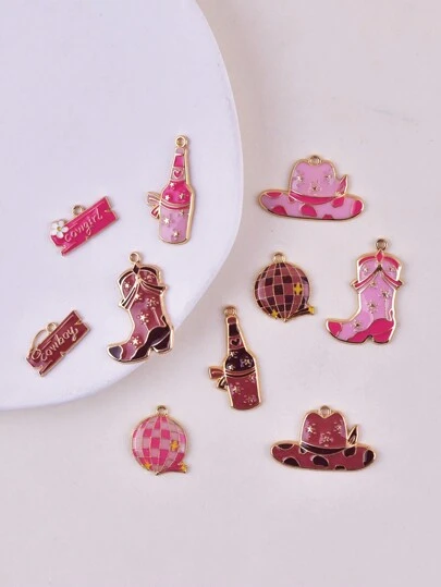 10个/包 西部牛仔帽造型金属吊坠，适合女性DIY饰品