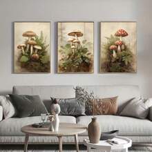 Set de 3 obras de arte de lienzo botánico vintage con setas - Sin marco, impresiones de alta calidad para decoración de sala de estar, dormitorio, cocina y oficina - Regalo de ideas de decoración de setas, decoración del hogar con setas, regalos de pósteres para cumpleaños y graduación