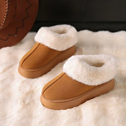 全新加大码加厚室内外一脚蹬保暖拖鞋，毛绒雪地靴，防滑鞋底