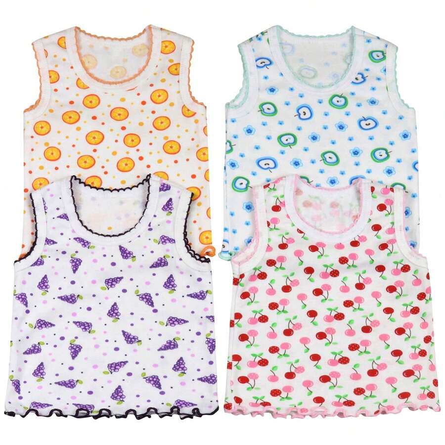 Tween Girl Pack Of 4 Premium Soft Cotton Tank Tops - 水果 - 查看 1