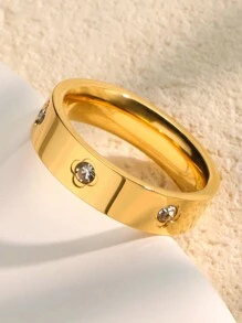 1 件时尚锆石戒指金色不锈钢可爱珠宝戒指女士 - 金色 - 查看 3