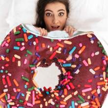 Chocolate Chip Cookie Blanket Adult Size, Soft And Comfortable Flannel Round Blanket, Giant Food Blankets That Look Like Food For Women/Teens/Men/Kids - 甜甜圈&咖啡 - 查看 2