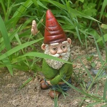 1 pieza Ornamento de resina de gnomo de jardín de hombre anciano con barba de dibujos animados - multicolor - Ver 3