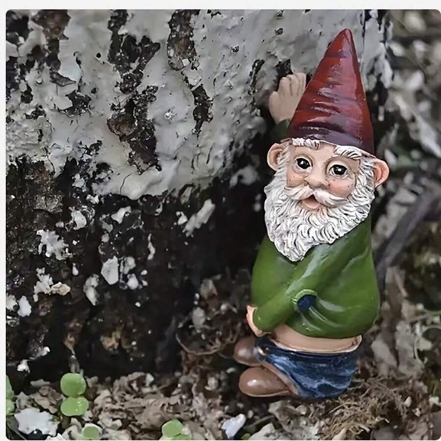 1 pieza Ornamento de resina de gnomo de jardín de hombre anciano con barba de dibujos animados - multicolor - Ver 1