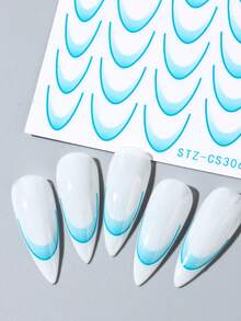 4 件渐变色线条设计法式指甲贴纸自粘式提醒指南 DIY 装饰模板工具 - 彩色 - 查看 7