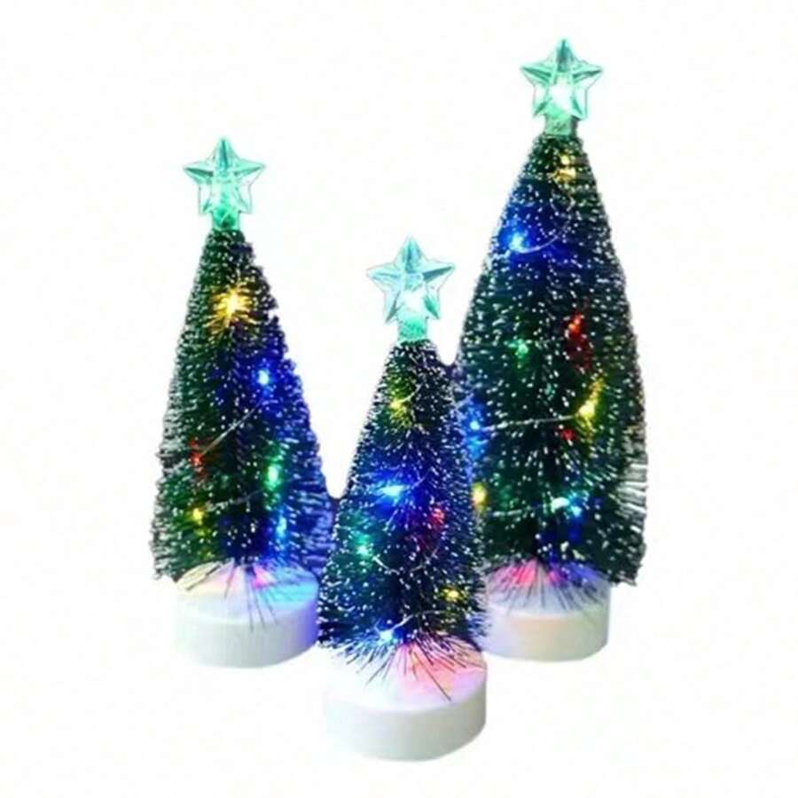 Mini Christmas Tree With Lights For Christmas Decoration 3 Pcs, Halloween, Halloween Decoration - Green - View 1