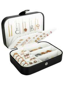1pc Portable Jewelry Storage Box, Travel Earring Necklace Ring Organizer, Minimalist Jewelry Case - Black - View 14