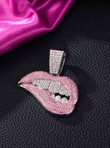 1pc Women's Pink & White Rhinestone Lip Shaped Pendant Necklace, Punk & Hip Hop Style, Jewelry Gift & Party Wear