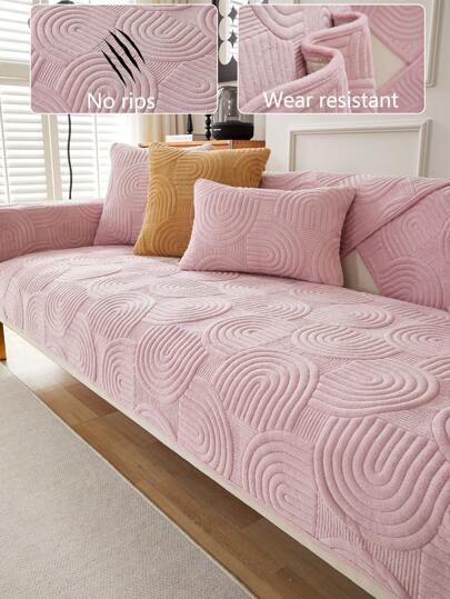 1pc Thick Plush Sofa Cushion Cover, All Season Anti-Slip Sofa Slipcover, Dust-Proof And Dirt-Resistant, Machine Washable, Pet Friendly, Suitable For Bedroom, Office, Living Room L-Shaped Sofa And 1/2/3/4 Seater, Adjustable And Hand Washable