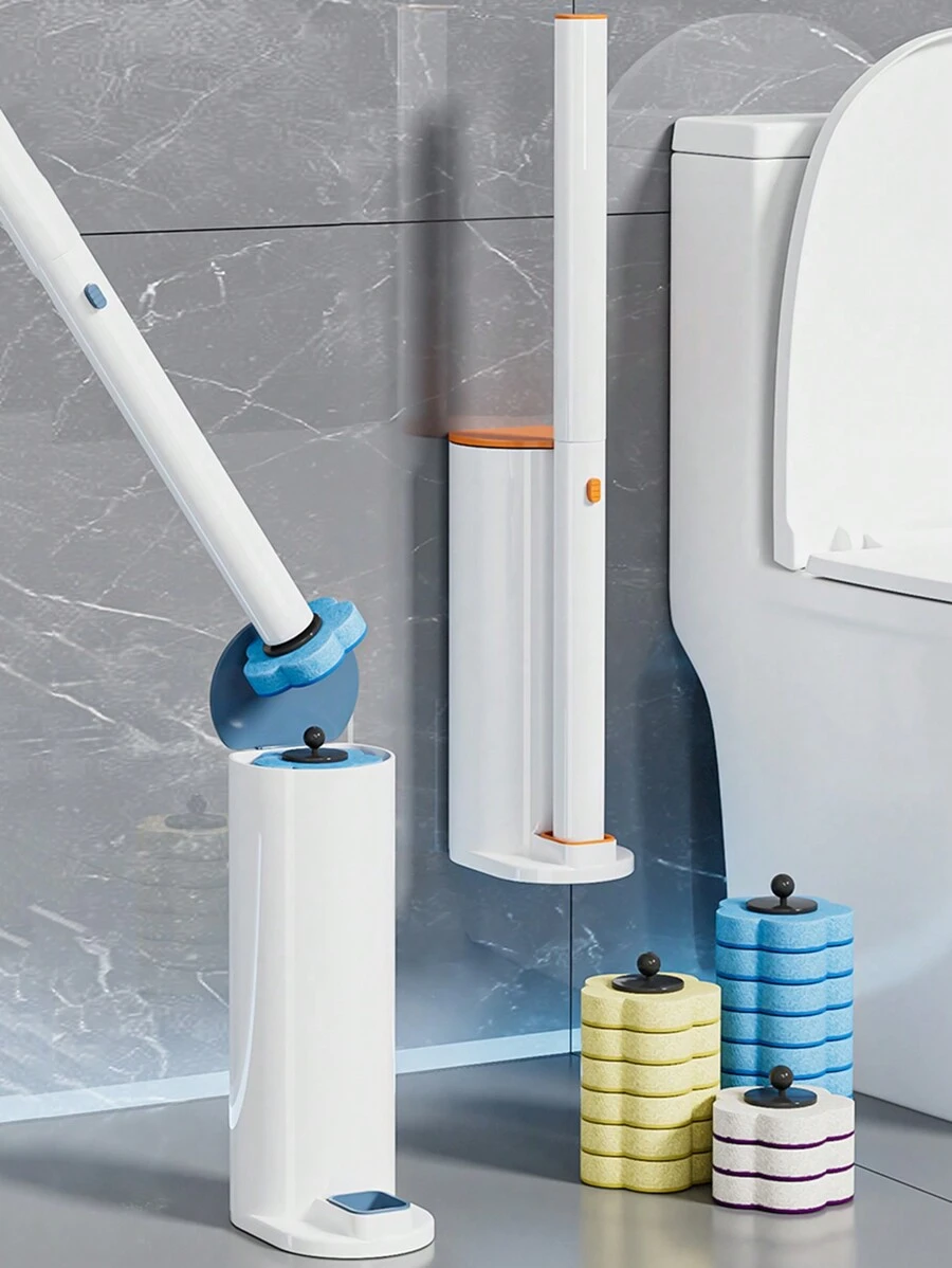 FoBianJie 全新一次性马桶刷，带可拆卸替换头，黄色/蓝色/紫色替换头浴室装饰秋季装饰