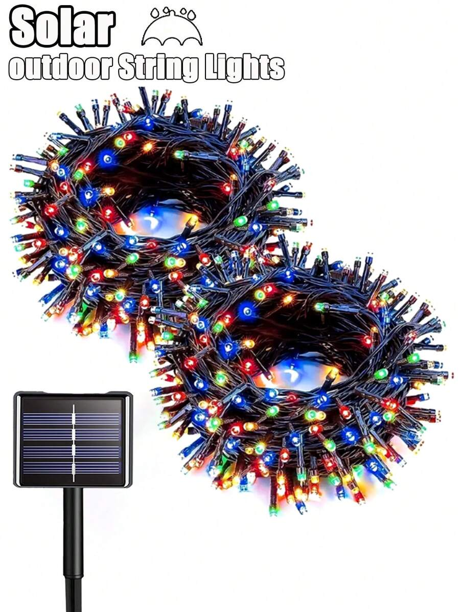 20/50/100/200LED Solar String Lights Outdoor Light Strings Waterproof With 8 Lighting Modes For Garden Patio Yard Fence Christmas Tree Decoration,Fairy Lights Ambience For Outside Tree,Courtyard,Wedding,Party,Lawn,Camping,Holiday Decor Garden Lights - Black - View 1