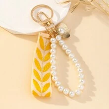 Elegant 1pc Women Faux Pearl Decor Sweet Style Ribbon Keychain - Baby Pink - View 16