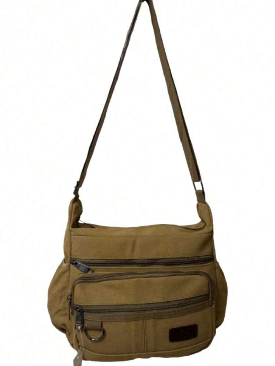 Men's Canvas Crossbody Bag Casual Portable Multifunctional Shoulder Bag - Beige - View 1