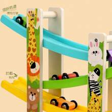 Wooden Ladder Gliding Car Ramp Racer Toy Vehicle Set Mini Cars & Race Tracks, Rail Glider Car Montessori Toys Christmas Gifts - Animal - View 5