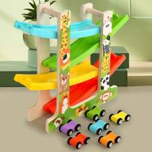 Wooden Ladder Gliding Car Ramp Racer Toy Vehicle Set Mini Cars & Race Tracks, Rail Glider Car Montessori Toys Christmas Gifts - Animal - View 8