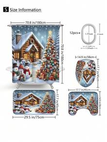 1 件/4 件圣诞雪人多功能浴室装饰套装 - 防水浴帘，带 12 个挂钩、防滑浴垫、U 型马桶地垫和圆形马桶座套 - 全套浴室解决方案 - 彩色 - 查看 3