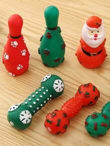 1 件随机款式圣诞毛绒咀嚼玩具，圣诞老人或圣诞树设计，猫/狗爱好者礼物和狗/猫妈妈喜爱的宠物出牙和吱吱作响的玩具 - 彩色 - 查看 3