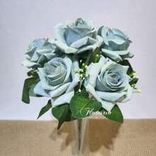 Pink Velvet Bouquet Artificial Flower For Wedding Decoration, Arrangements, Decorating Parties And Home - 霧霾藍 - 查看 1