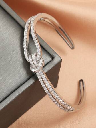 1pc Fashion Knot Cubic Zirconia Bangle Bracelet For Women Everyday Wear