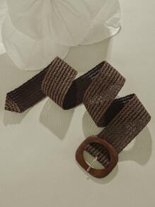 1 件女士编织宽腰带时尚腰带，带木质方形扣，适合万圣节夏季连衣裙、学校